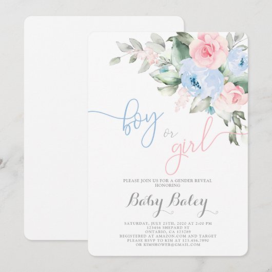 Geslacht onthullen baby shower kaart (Voorkant / Achterkant)