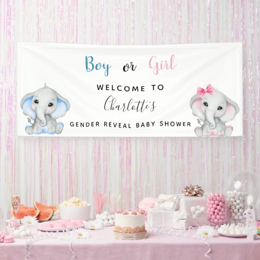 Geslacht onthullen baby shower olifant meisje spandoek (Feest)