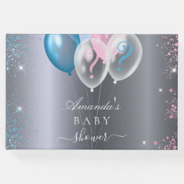 Geslacht onthullen baby shower partij zilverblauw gastenboek