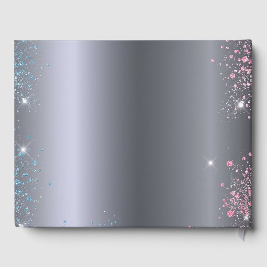 Geslacht onthullen baby shower partij zilverblauw  gastenboek (Achterkant)