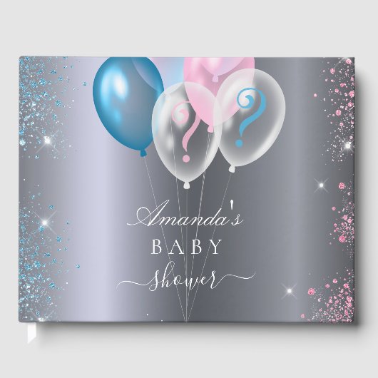 Geslacht onthullen baby shower partij zilverblauw  gastenboek (Voorkant)