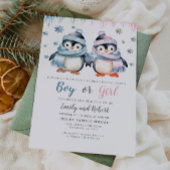 Geslacht onthullen Baby shower pinguïnuitnodiging Kaart
