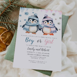 Geslacht onthullen Baby shower pinguïnuitnodiging Kaart