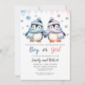 Geslacht onthullen Baby shower pinguïnuitnodiging Kaart (Voorkant)