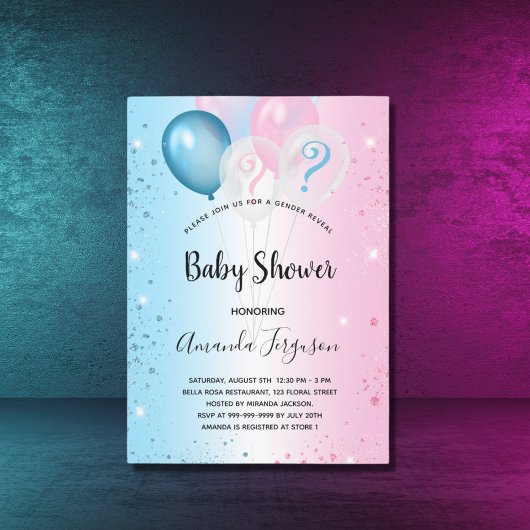 Geslacht onthullen baby shower roze blauw meisje kaart