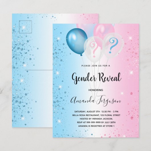 Geslacht onthullen baby shower roze blauw meisje uitnodiging briefkaart (Voorkant / Achterkant)
