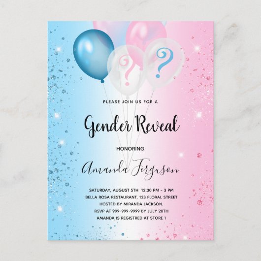 Geslacht onthullen baby shower roze blauw meisje uitnodiging briefkaart (Voorkant)