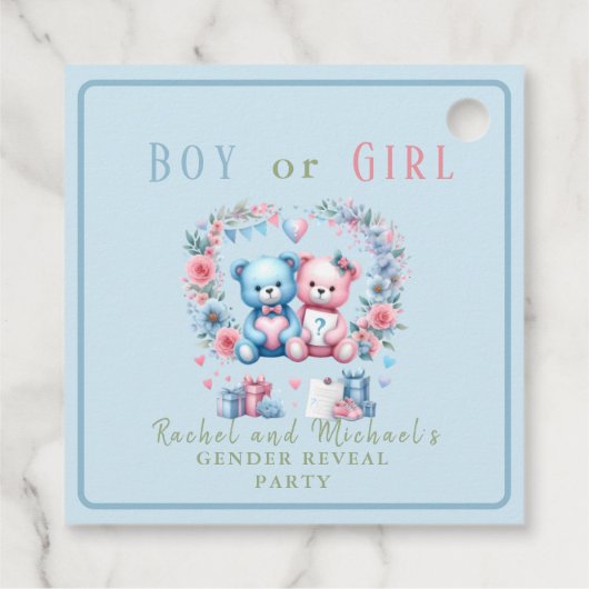 Geslacht onthullen baby shower Teddy Bear blauw ro Bedankjes Labels (Achterkant)