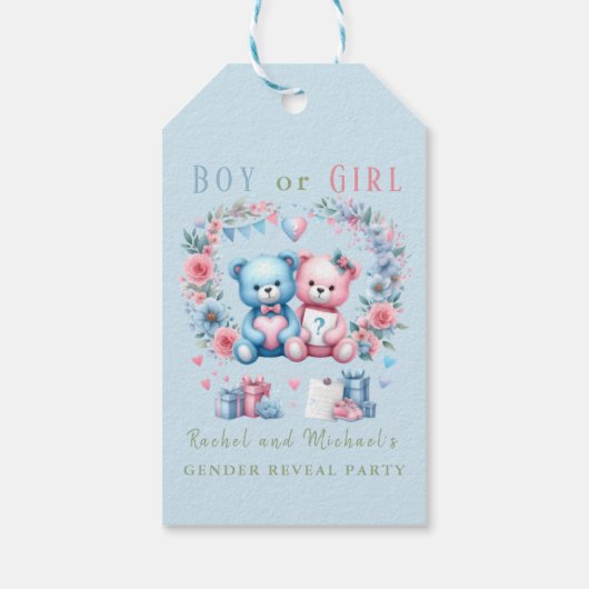 Geslacht onthullen baby shower Teddy Bear blauw ro Cadeaulabel (Achterkant)