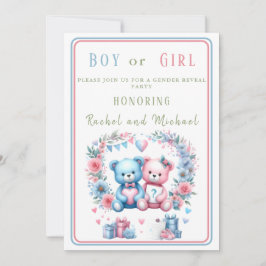 Geslacht onthullen baby shower Teddy Bear blauw ro Kaart
