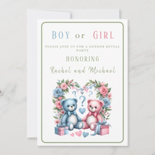 Geslacht onthullen baby shower Teddy Bear blauw ro Kaart (Voorkant)