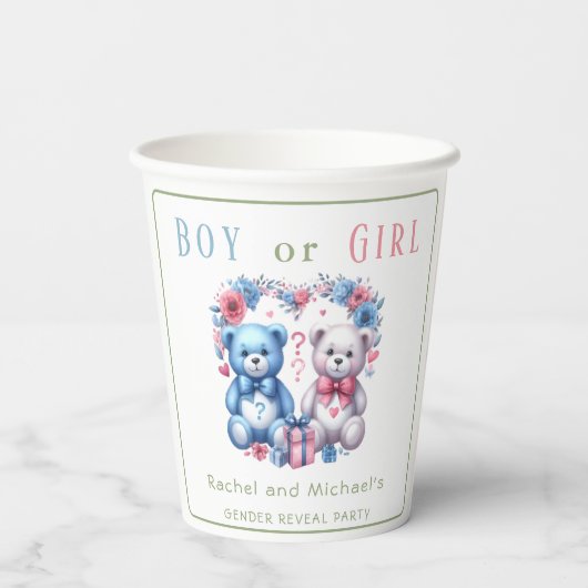 Geslacht onthullen baby shower Teddy Bear blauw ro Papieren Bekers (Achterkant)