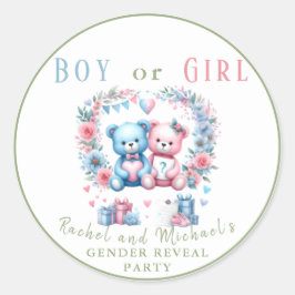 Geslacht onthullen baby shower Teddy Bear blauw ro Ronde Sticker
