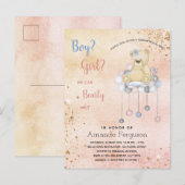Geslacht onthullen baby shower tedy beer girl uitnodiging briefkaart (Voorkant / Achterkant)