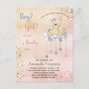 Geslacht onthullen baby shower tedy beer girl uitnodiging briefkaart