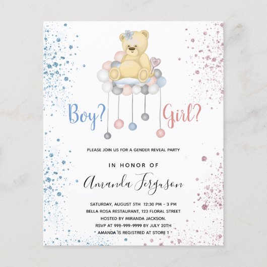 Geslacht onthullen baby shower tedy blauwe roze (Voorkant)