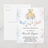 Geslacht onthullen baby shower tedy blauwe roze uitnodiging briefkaart (Voorkant / Achterkant)