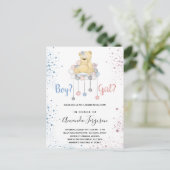 Geslacht onthullen baby shower tedy blauwe roze uitnodiging briefkaart (Staand voorkant)