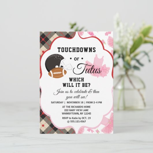 Geslacht onthullen Baby shower touchdowns of tutus Kaart (Staand voorkant)