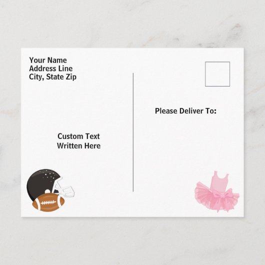 Geslacht onthullen Baby shower touchdowns of tutus Uitnodiging Briefkaart (Achterkant)