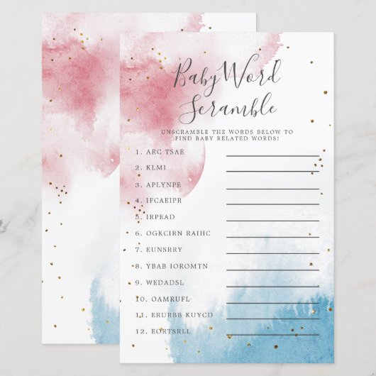 Geslacht onthullen Baby Word Scramble Game van Wat (Voorkant / Achterkant)
