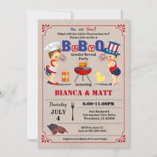 Geslacht onthullen BabyQ-feestuitnodiging. Onafhan Kaart (Voorkant)