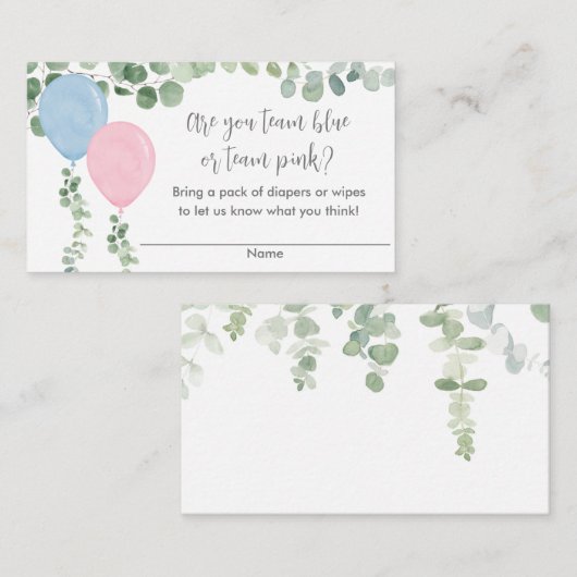 Geslacht onthullen ballonnen baby shower luier lot informatiekaartje (Voorkant / Achterkant)
