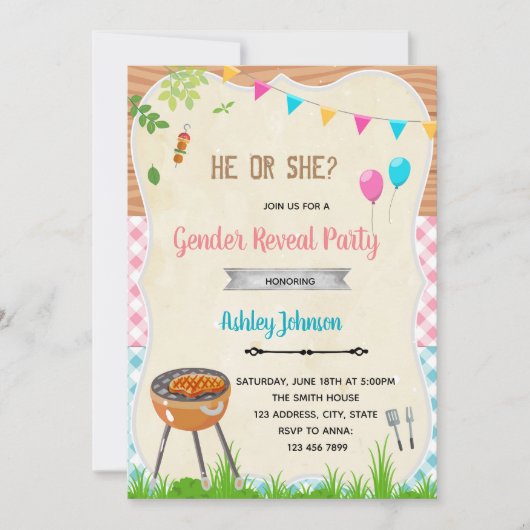 Geslacht onthullen bbq party uitnodiging (Voorkant)