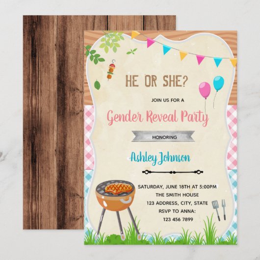 Geslacht onthullen bbq party uitnodiging (Voorkant / Achterkant)