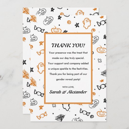 Geslacht onthullen bedankjes Oktoberpatroon Bedankkaart (Voorkant / Achterkant)