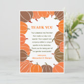 Geslacht onthullen bedankjes Pompoen Herfst Bedankkaart (Staand voorkant)