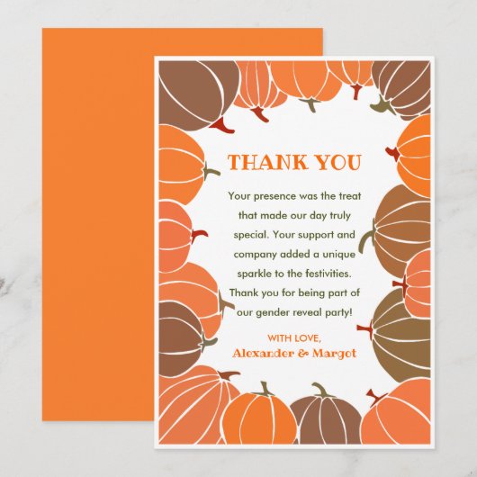 Geslacht onthullen bedankjes Pompoen Herfst Bedankkaart (Voorkant / Achterkant)