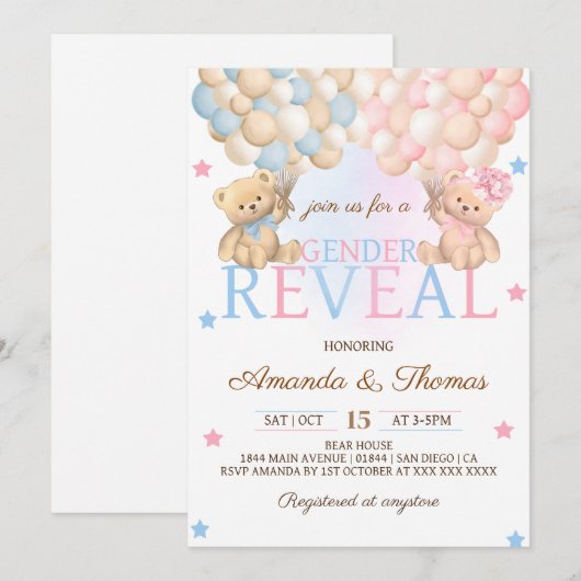 Geslacht onthullen Beer thema Kaart (Voorkant / Achterkant)