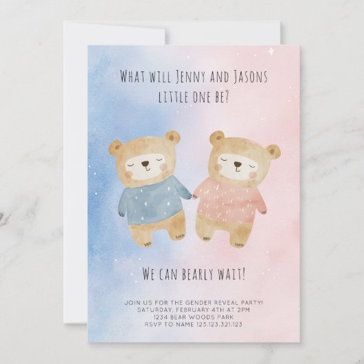 Geslacht Onthullen Beren sterretje roze blauw acht Kaart (Voorkant)