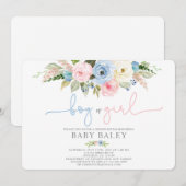 Geslacht onthullen blauw en roze bloemenbaby showe kaart (Voorkant / Achterkant)