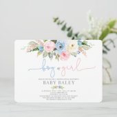 Geslacht onthullen blauw en roze bloemenbaby showe kaart (Staand voorkant)