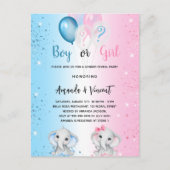 Geslacht onthullen blauw roze jongen meisje olifan uitnodiging briefkaart (Voorkant)