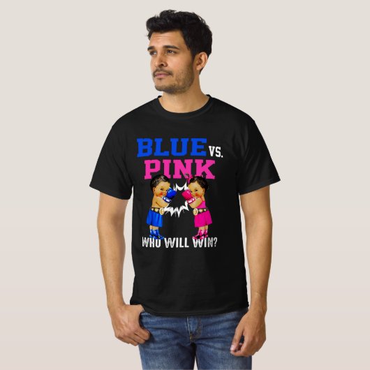 Geslacht onthullen blauw vs roze etnische boksen b t-shirt (Voorkant volledig)