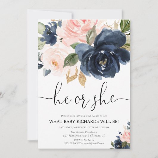 Geslacht onthullen blauwe blauwe blauwe florale el kaart (Voorkant)