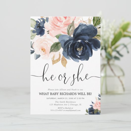 Geslacht onthullen blauwe blauwe blauwe florale el kaart (Staand voorkant)