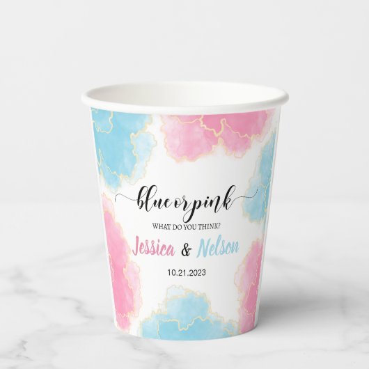 Geslacht onthullen blauwe of roze baby shower maat papieren bekers (Achterkant)