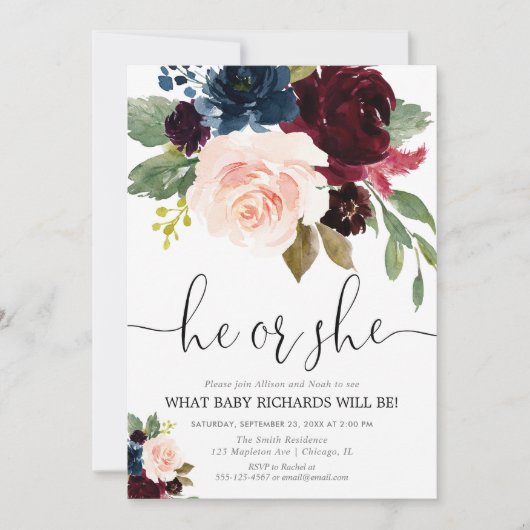 Geslacht onthullen blush bordeaux marineblauwe her kaart (Voorkant)