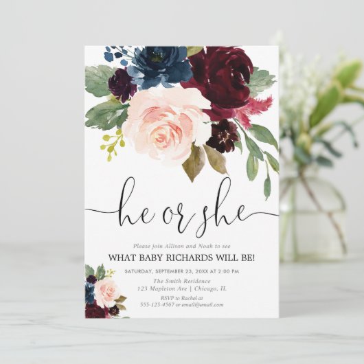 Geslacht onthullen blush bordeaux marineblauwe her kaart (Staand voorkant)