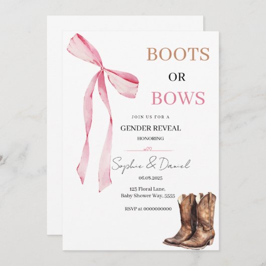 Geslacht onthullen Boots of bogen uitnodiging (Voorkant / Achterkant)