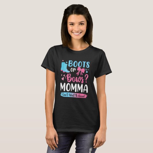Geslacht onthullen Boots of Bows Momma overeenkome T-shirt (Voorkant volledig)