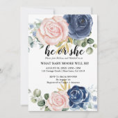 Geslacht onthullen elegante floral navy blauw blus kaart (Voorkant)