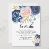 Geslacht onthullen elegante floral navy blauw blus kaart (Voorkant)