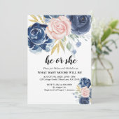 Geslacht onthullen elegante floral navy blauw blus kaart (Staand voorkant)