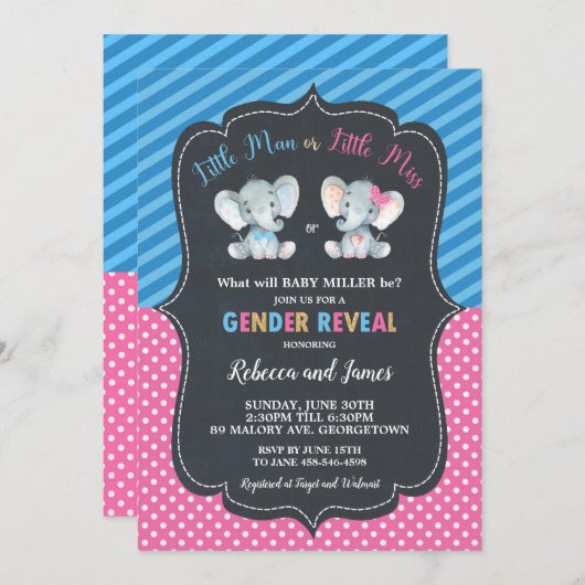 Geslacht onthullen Elephant Little Man of Little M Kaart (Voorkant / Achterkant)