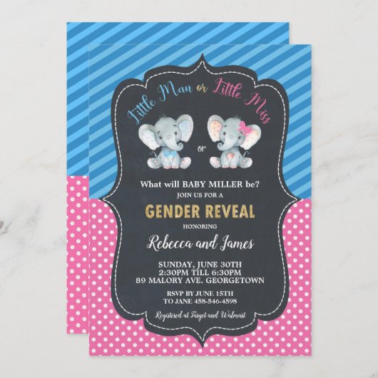 Geslacht onthullen Elephant Little Man of Little M Kaart (Voorkant / Achterkant)